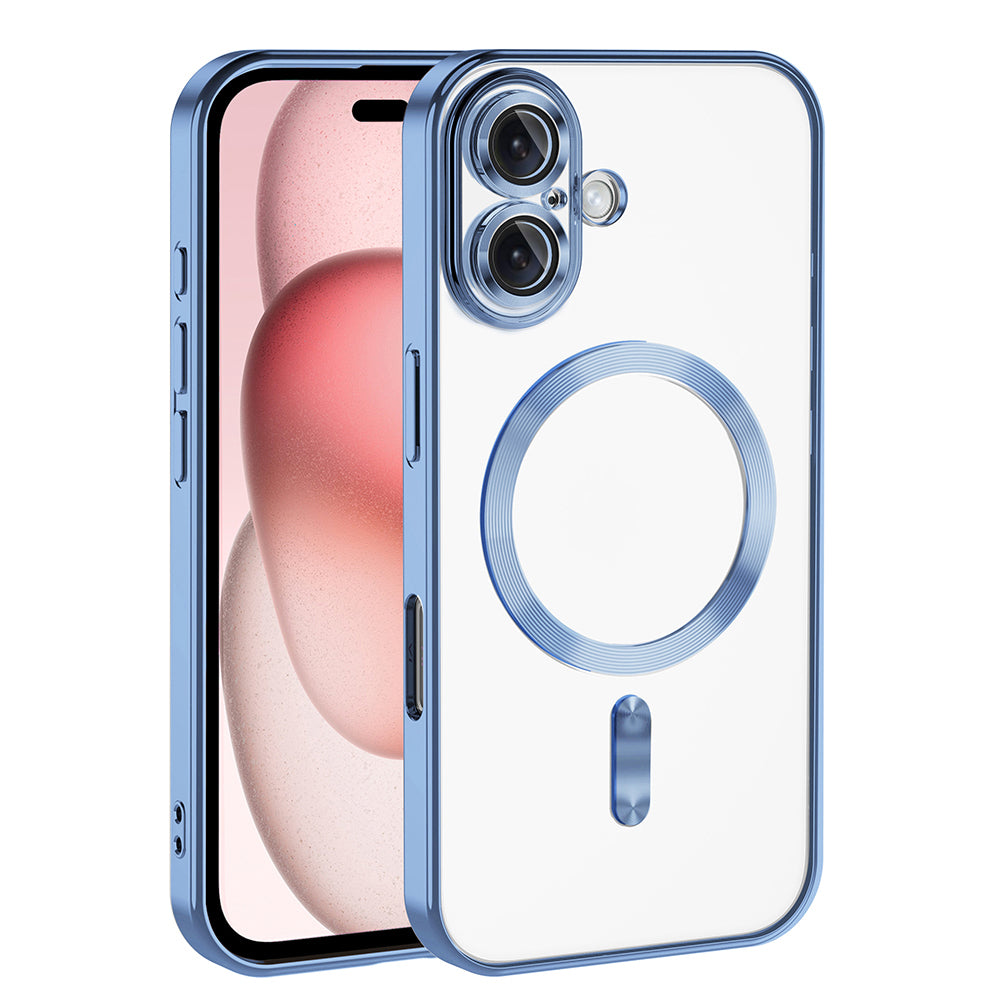 Apple iPhone 16 Plus Kılıf Kamera Korumalı M-safe Wireless Şarj Özellikli Zore Demre Kapak Sierra Mavi