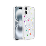 Apple iPhone 16 Plus Kılıf M-Safe Şarj Özellikli Şeffaf Zore Folk Sert Kapak Kalp
