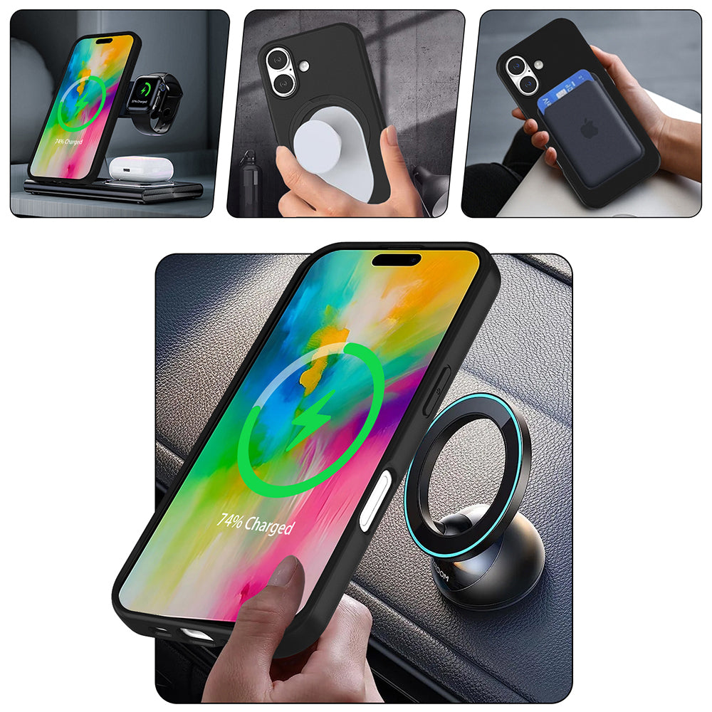 Apple iPhone 16 Plus Kılıf M-safe Şarj Özellikli Standlı Zore Samara Kapak Siyah