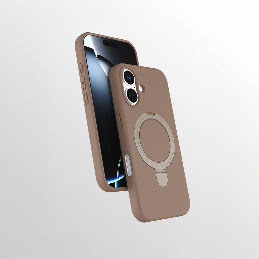 Apple iPhone 16 Plus Kılıf M-safe Şarj Özellikli Standlı Zore Samara Kapak Desert Gold