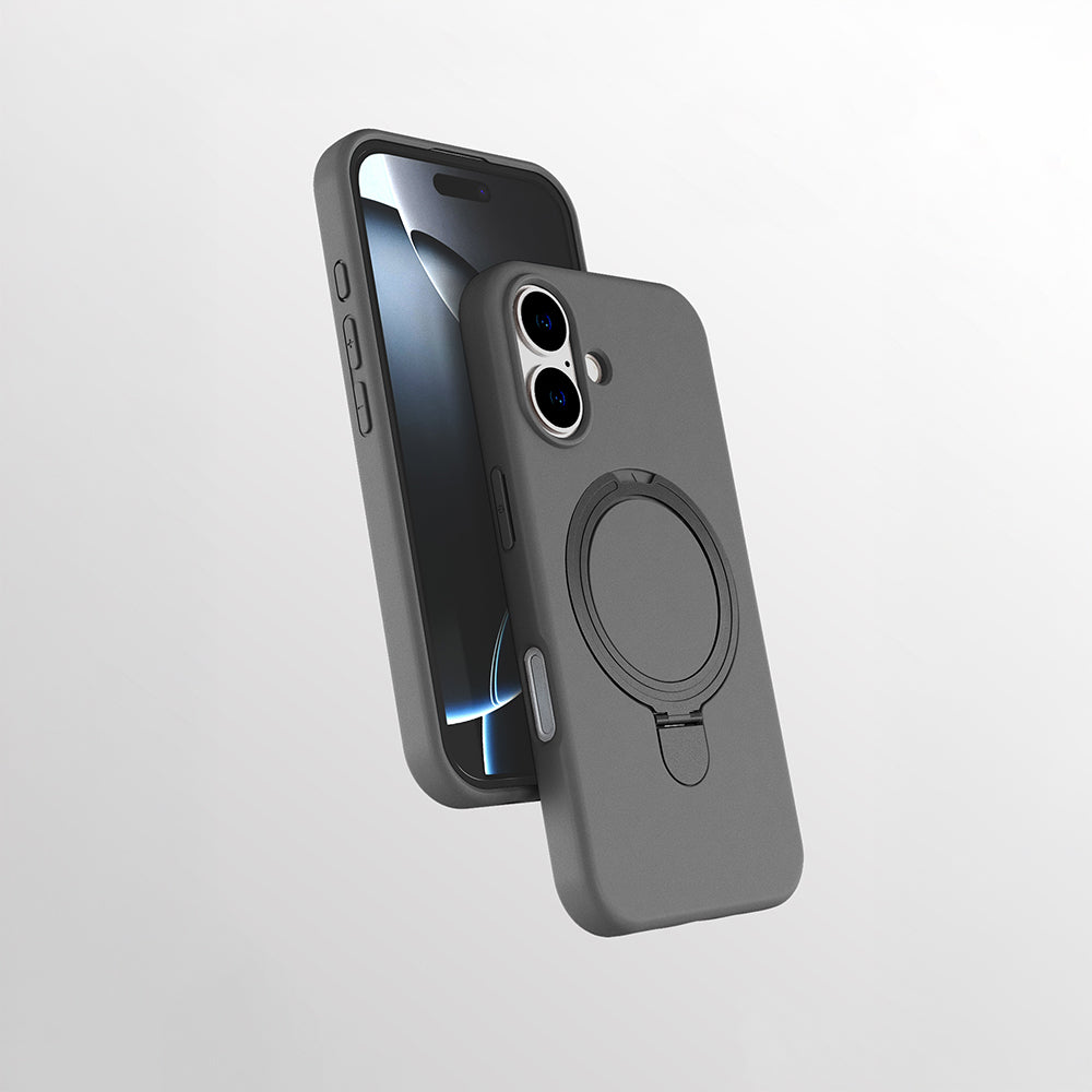 Apple iPhone 16 Plus Kılıf M-safe Şarj Özellikli Standlı Zore Samara Kapak Titanyum-Gri