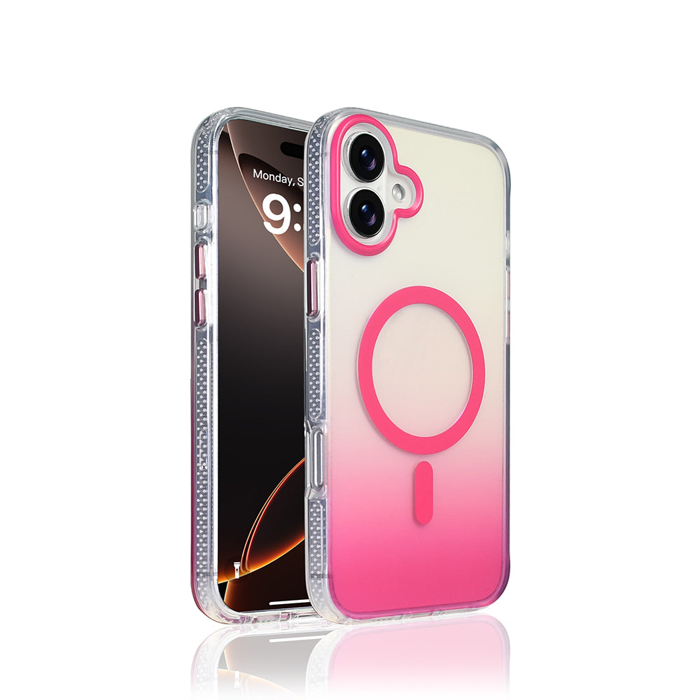 Apple iPhone 16 Plus Kılıf M-safe Şarj Özellikli Transparan Renk Geçişli Zore Toros Kapak Rose Pembe
