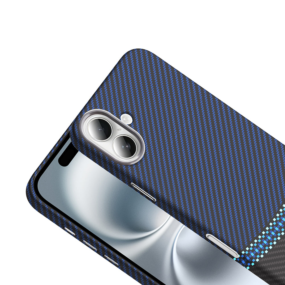 Apple iPhone 16 Plus Kılıf M-safe Şarj Özellikli Karbon Fiber Görünümlü Zore Gros Kapak Siyah-Lacivert