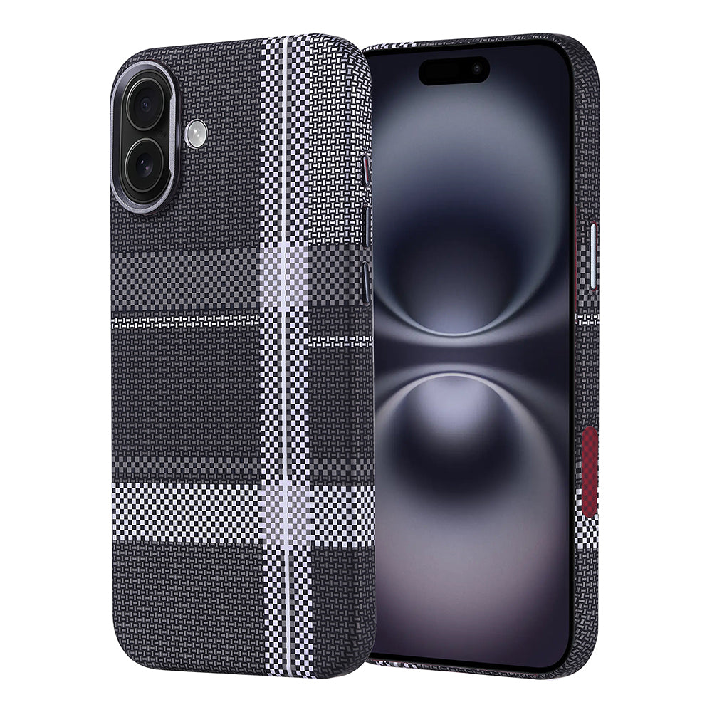 Apple iPhone 16 Plus Kılıf M-safe Şarj Özellikli Karbon Fiber Görünümlü Zore Nekst Kapak Gri-Siyah