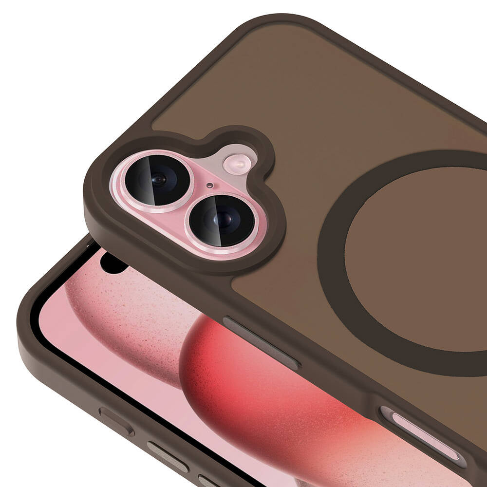 Apple iPhone 16 Plus Kılıf M-safe Şarj Özellikli Mat Arka Yüzey Zore Sio Kapak Rose Brown
