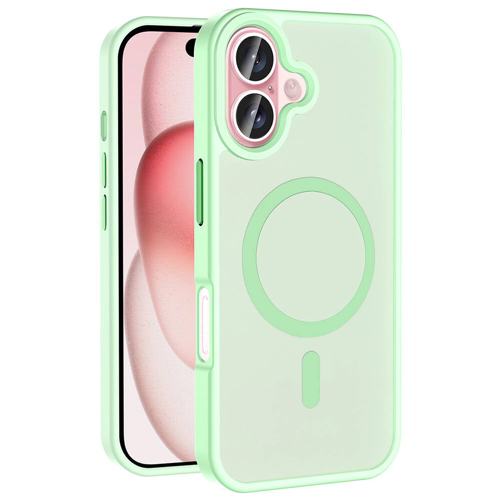 Apple iPhone 16 Plus Kılıf M-safe Şarj Özellikli Mat Arka Yüzey Zore Sio Kapak Açık Yeşil