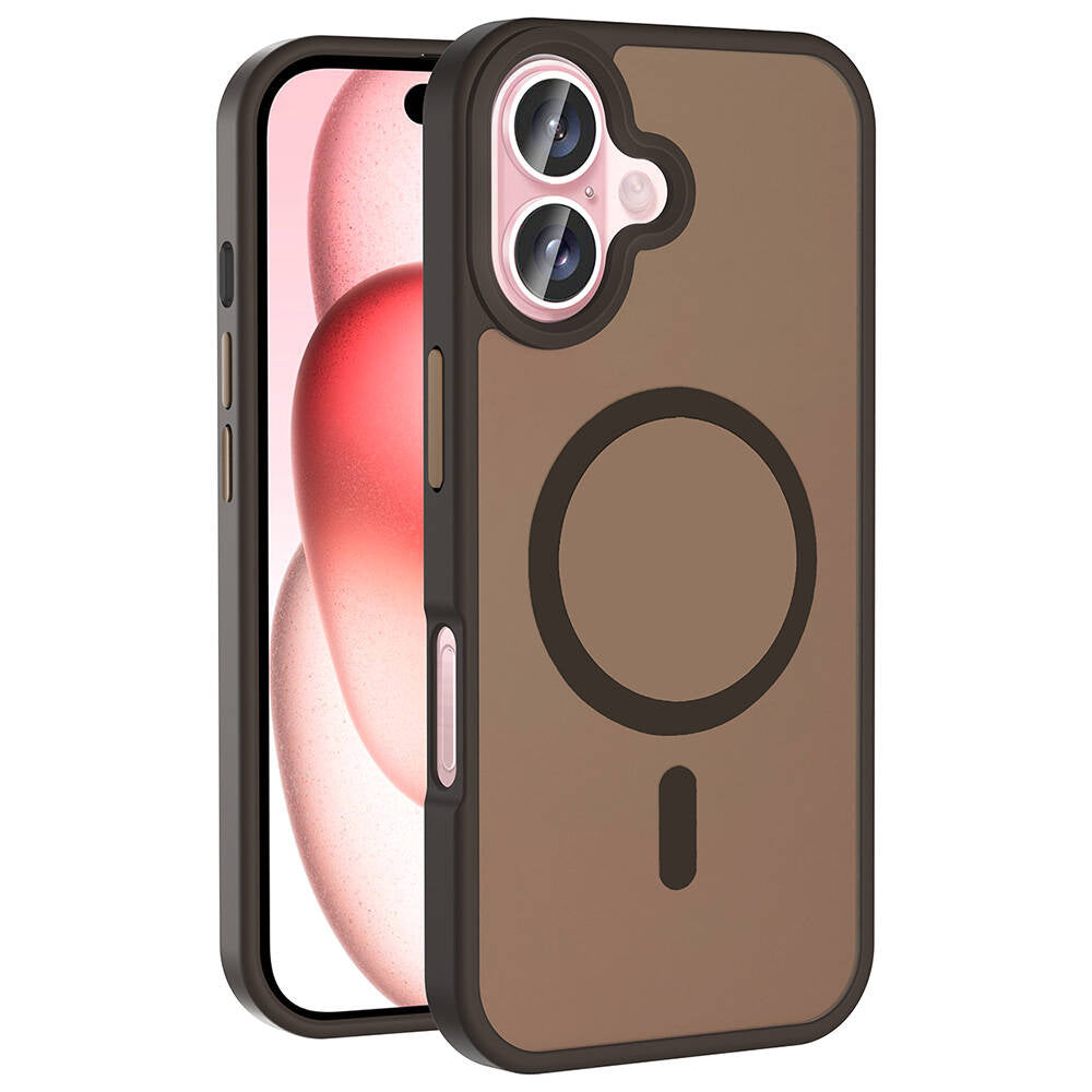 Apple iPhone 16 Plus Kılıf M-safe Şarj Özellikli Mat Arka Yüzey Zore Sio Kapak Rose Brown
