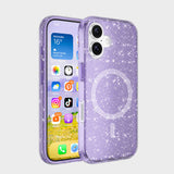 Apple iPhone 16 Plus Kılıf M-safe Şarj Özellikli Parlayan Simli Saydam Renkli Zore Allstar Kapak Mor