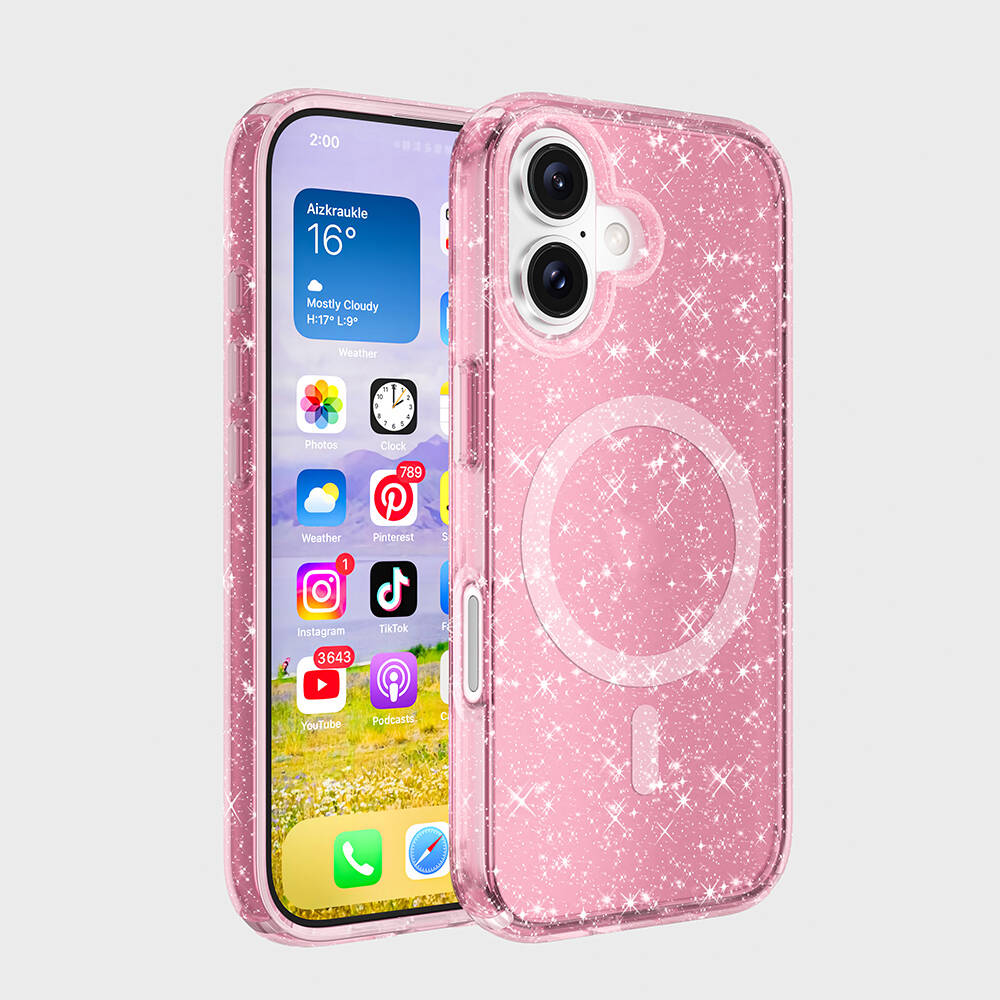 Apple iPhone 16 Plus Kılıf M-safe Şarj Özellikli Parlayan Simli Saydam Renkli Zore Allstar Kapak Mor