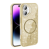 Apple iPhone 16 Plus Kılıf M-safe Şarj Özellikli Parlayan Simli Zore Okso Kapak Beyaz