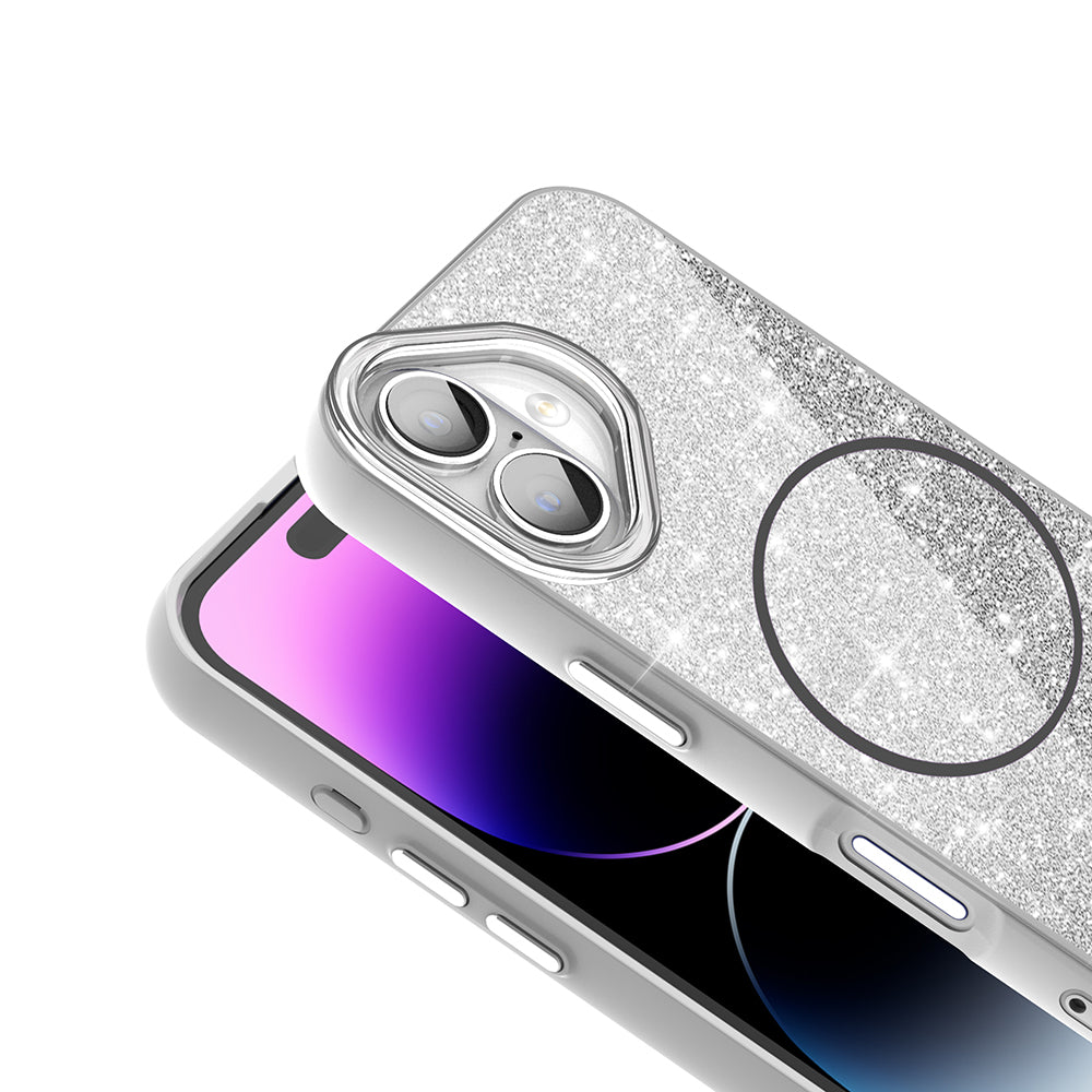 Apple iPhone 16 Plus Kılıf M-safe Şarj Özellikli Parlayan Simli Zore Okso Kapak Gold