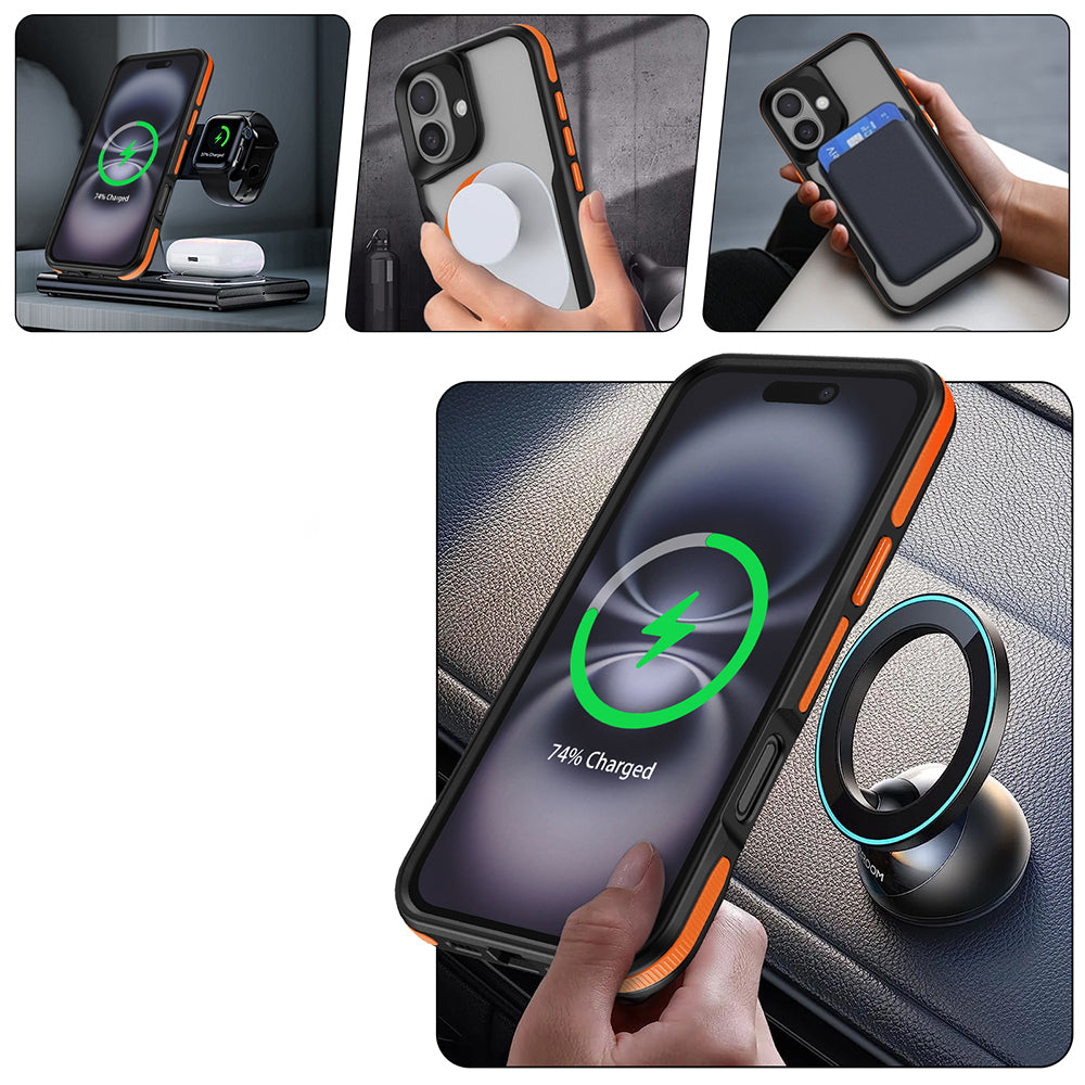 Apple iPhone 16 Plus Kılıf M-safe Şarj Özellikli Renkli Kenar Airbag Şeritli Zore Lamer Kapak Titanyum-Gold