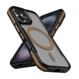 Apple iPhone 16 Plus Kılıf M-safe Şarj Özellikli Renkli Kenar Airbag Şeritli Zore Lamer Kapak Titanyum-Gold