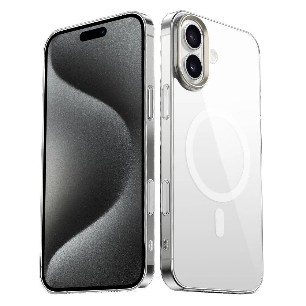 Apple iPhone 16 Plus Kılıf M-safe Şarj Özellikli Şeffaf Cam Arka Yüzey Zore G-Glass Kapak Şeffaf