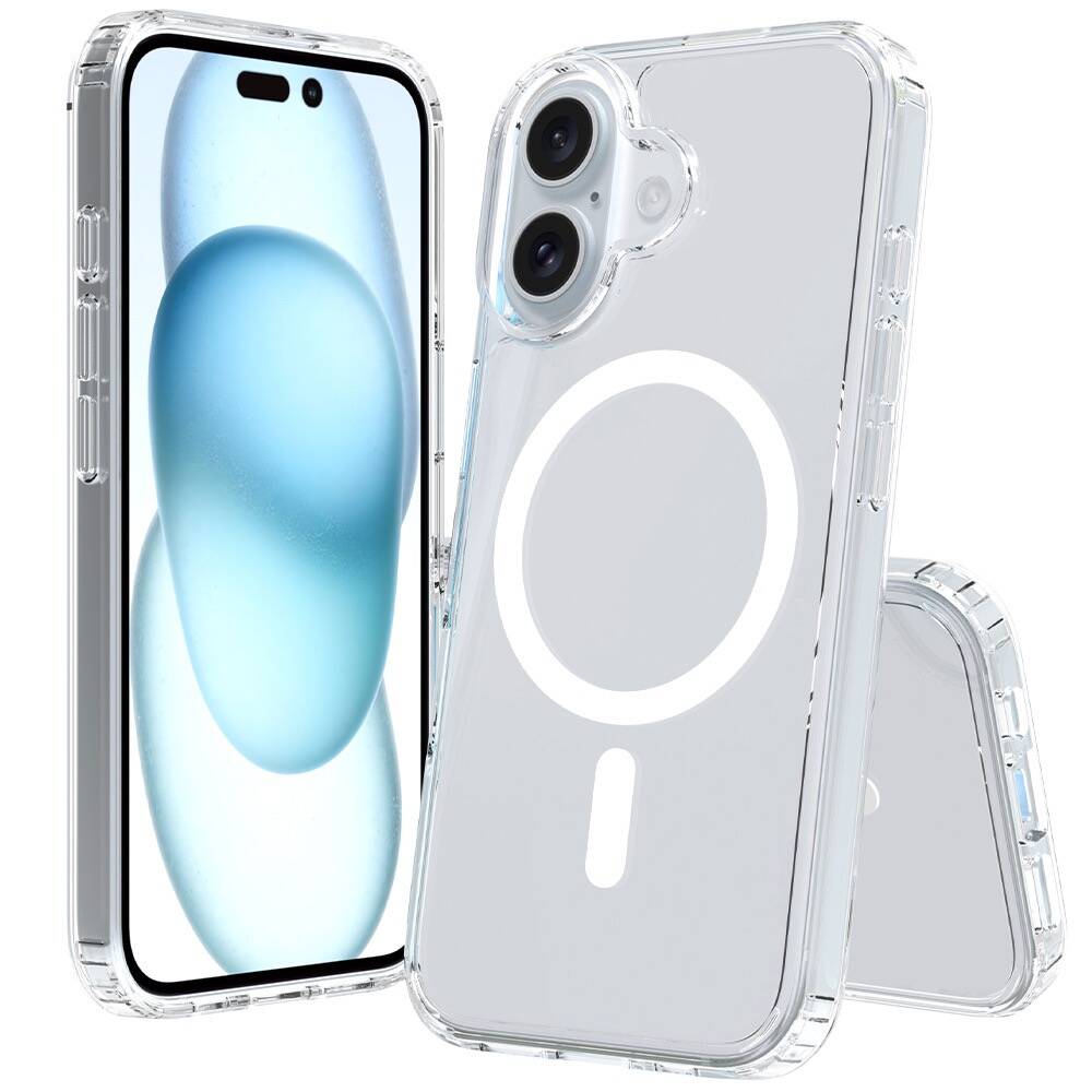 Apple iPhone 16 Plus Kılıf M-safe Şarj Özellikli Şeffaf Sert PC Zore Embos Kapak Şeffaf