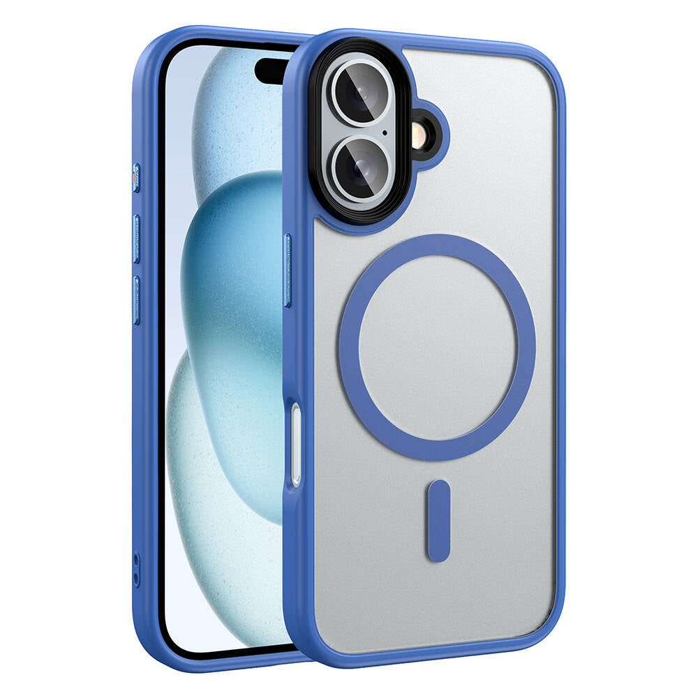 Apple iPhone 16 Plus Kılıf Mat Arka Yüzey Wireless Şarj Özellikli Zore Flet M-safe Kapak Mavi