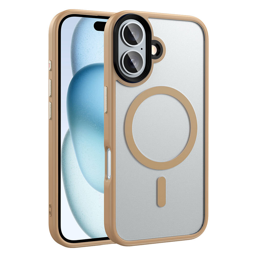 Apple iPhone 16 Plus Kılıf Mat Arka Yüzey Wireless Şarj Özellikli Zore Flet M-safe Kapak Rose Brown