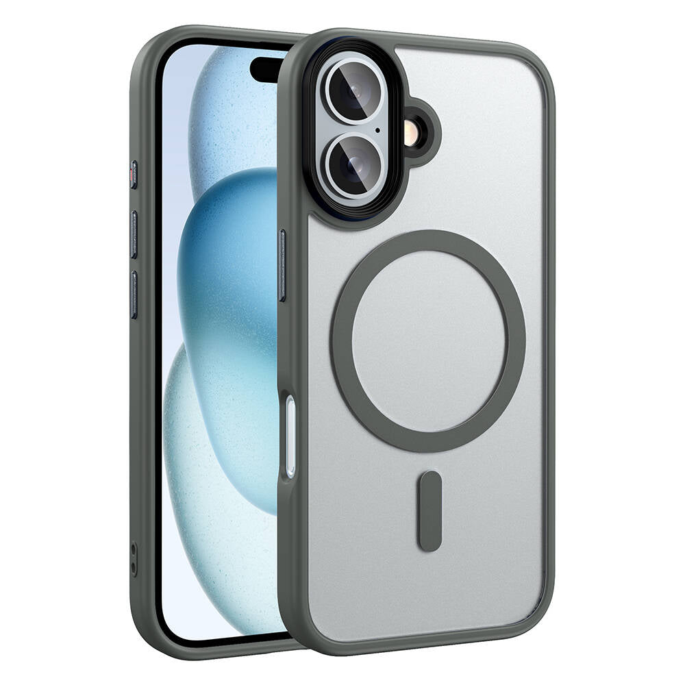 Apple iPhone 16 Plus Kılıf Mat Arka Yüzey Wireless Şarj Özellikli Zore Flet M-safe Kapak Titanyum-Gri