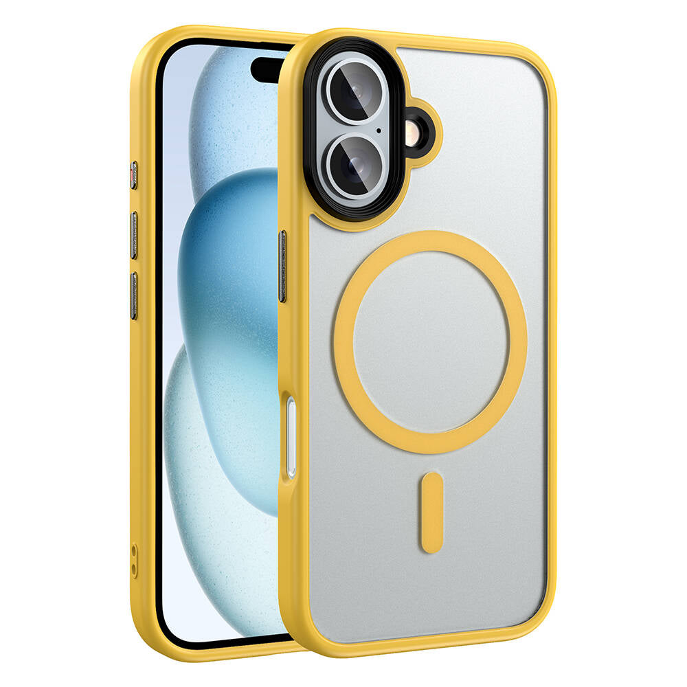 Apple iPhone 16 Plus Kılıf Mat Arka Yüzey Wireless Şarj Özellikli Zore Flet M-safe Kapak Sarı