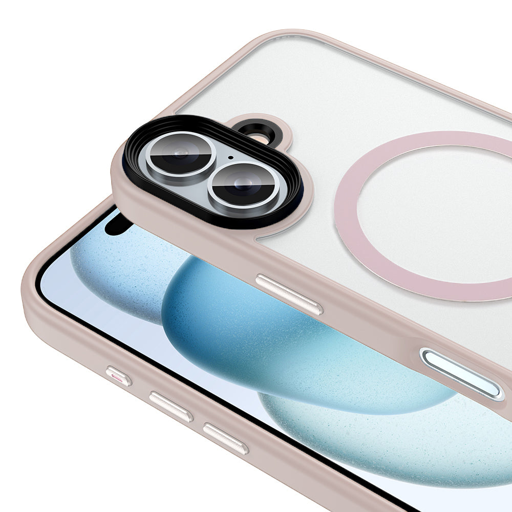 Apple iPhone 16 Plus Kılıf Mat Arka Yüzey Wireless Şarj Özellikli Zore Flet M-safe Kapak Pembe