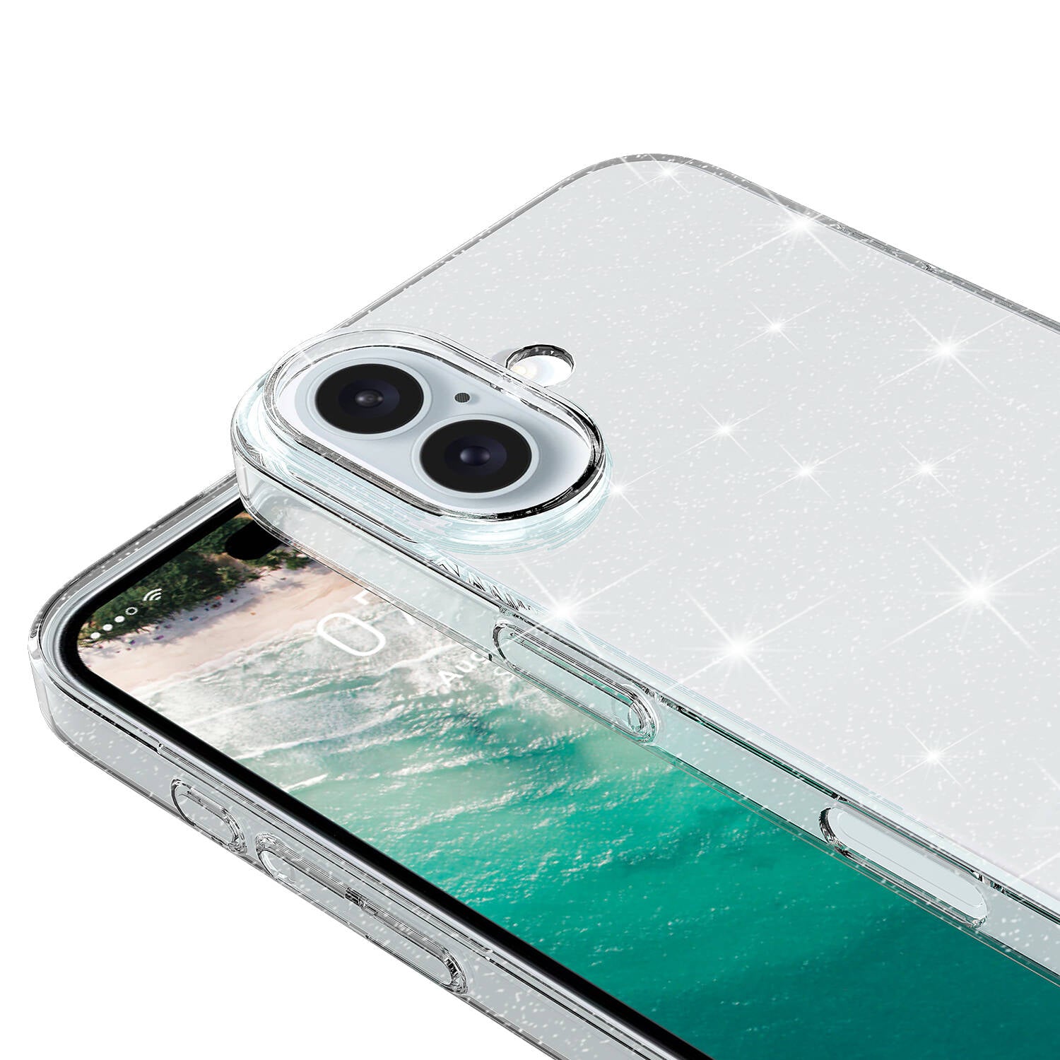 Apple iPhone 16 Plus Kılıf Parlayan Simli Şeffaf Zore Redos Kapak Şeffaf