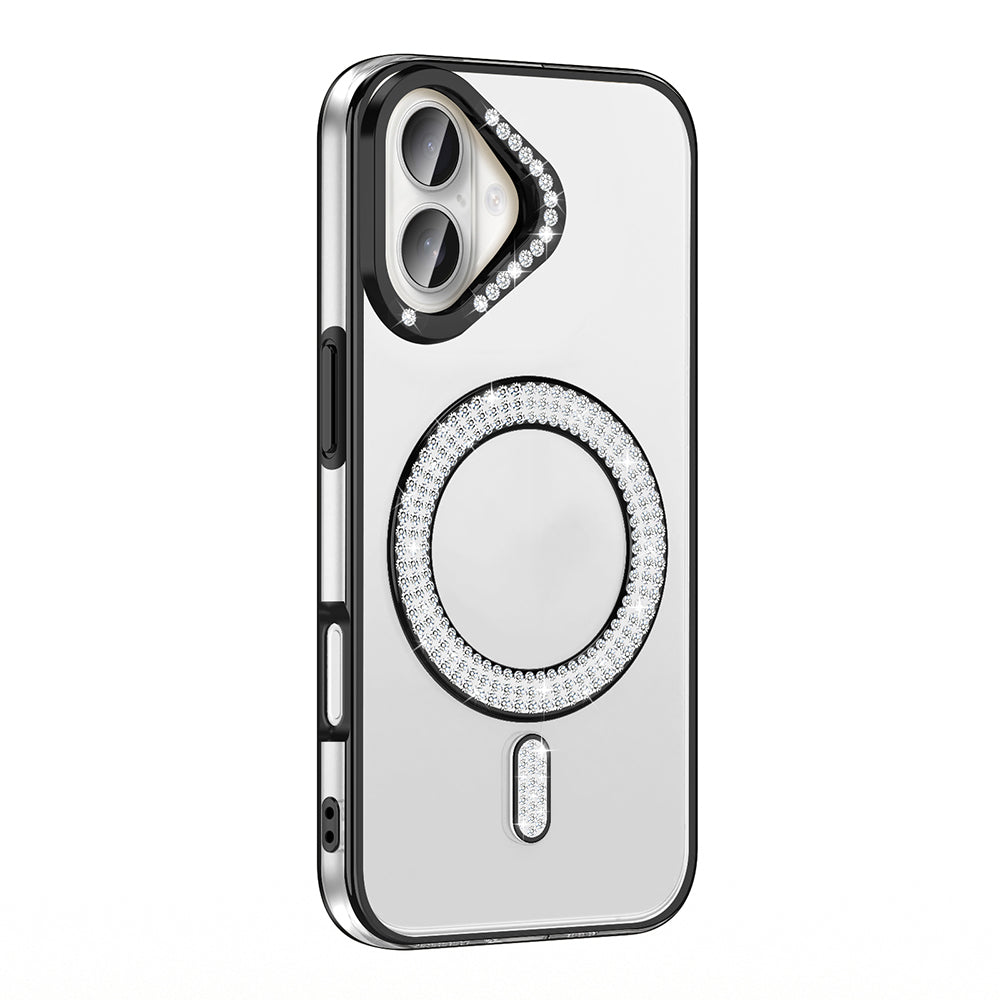Apple iPhone 16 Plus Kılıf Pırlanta Taş Tasarımlı M-safe Şarj Özellikli Zore Karetta Silikon Kapak Mavi