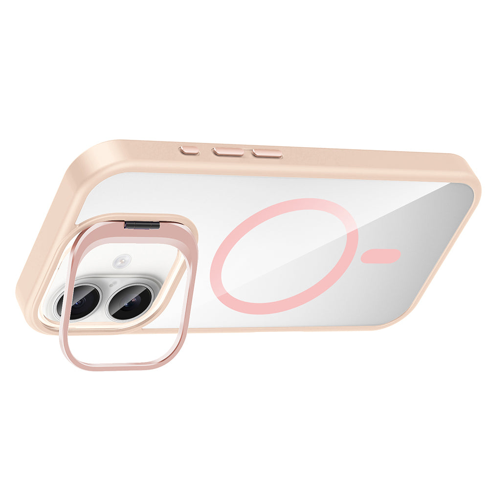 Apple iPhone 16 Plus Kılıf Standlı ve Kamera Lens Hediyeli M-Safe Şarj Özellikli Zore Etro Kapak Gri