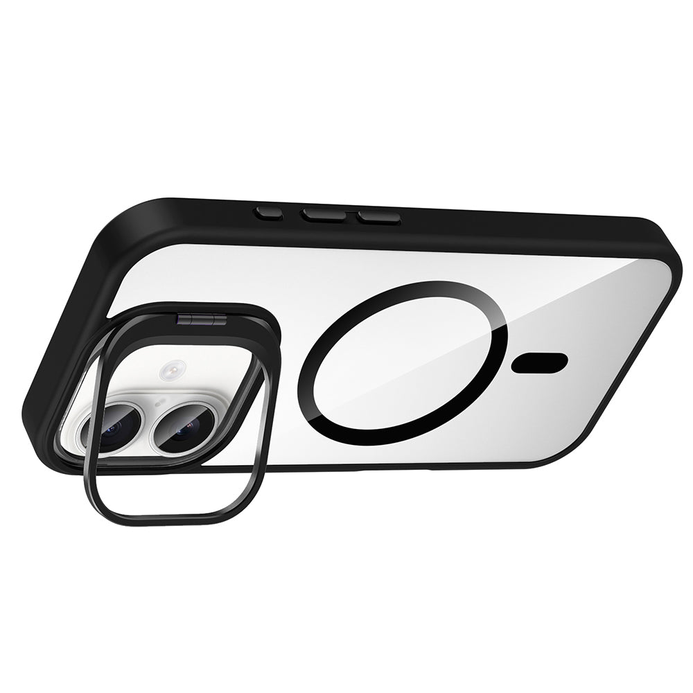 Apple iPhone 16 Plus Kılıf Standlı ve Kamera Lens Hediyeli M-Safe Şarj Özellikli Zore Etro Kapak Gri