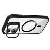 Apple iPhone 16 Plus Kılıf Standlı ve Kamera Lens Hediyeli M-Safe Şarj Özellikli Zore Etro Kapak Gri