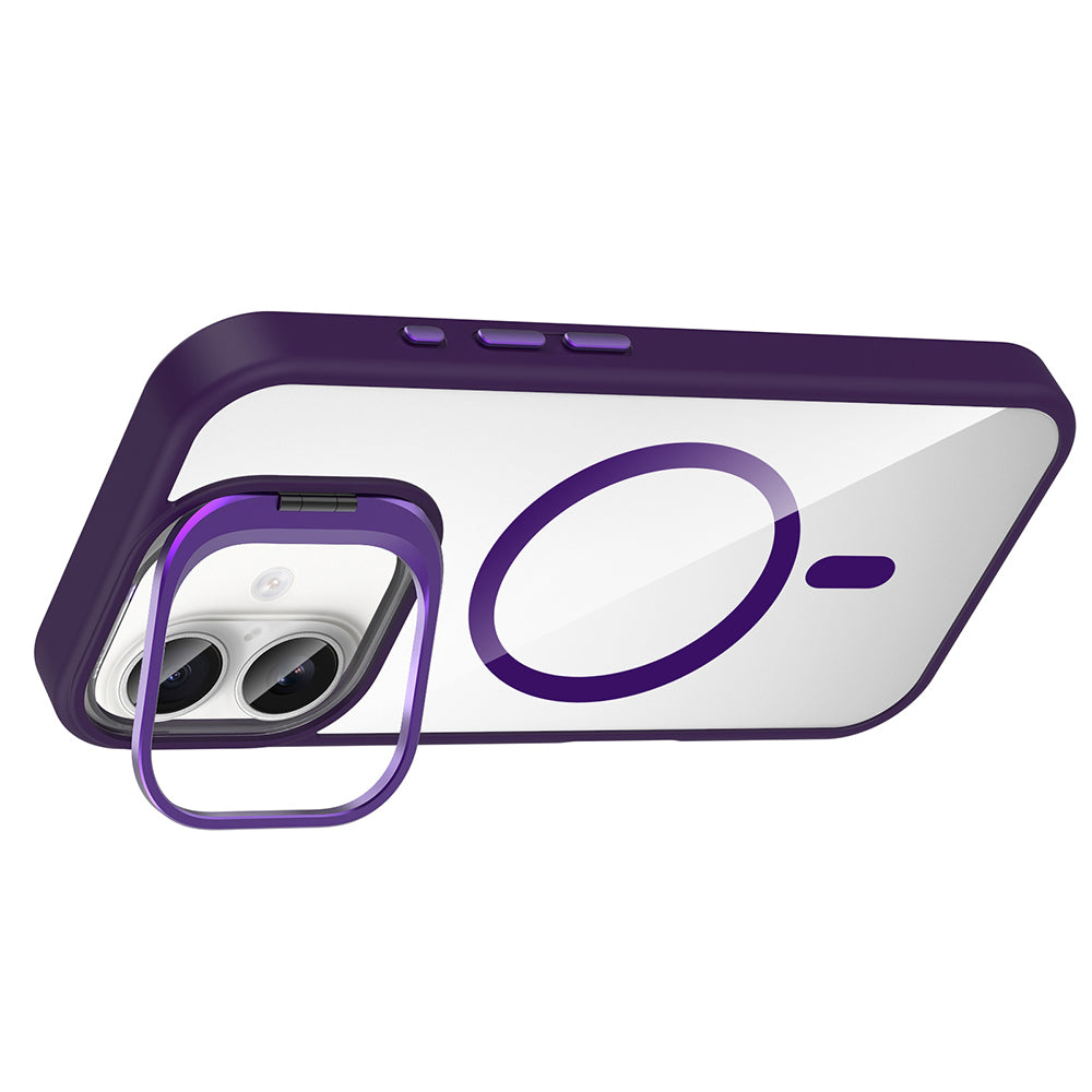 Apple iPhone 16 Plus Kılıf Standlı ve Kamera Lens Hediyeli M-Safe Şarj Özellikli Zore Etro Kapak Pembe