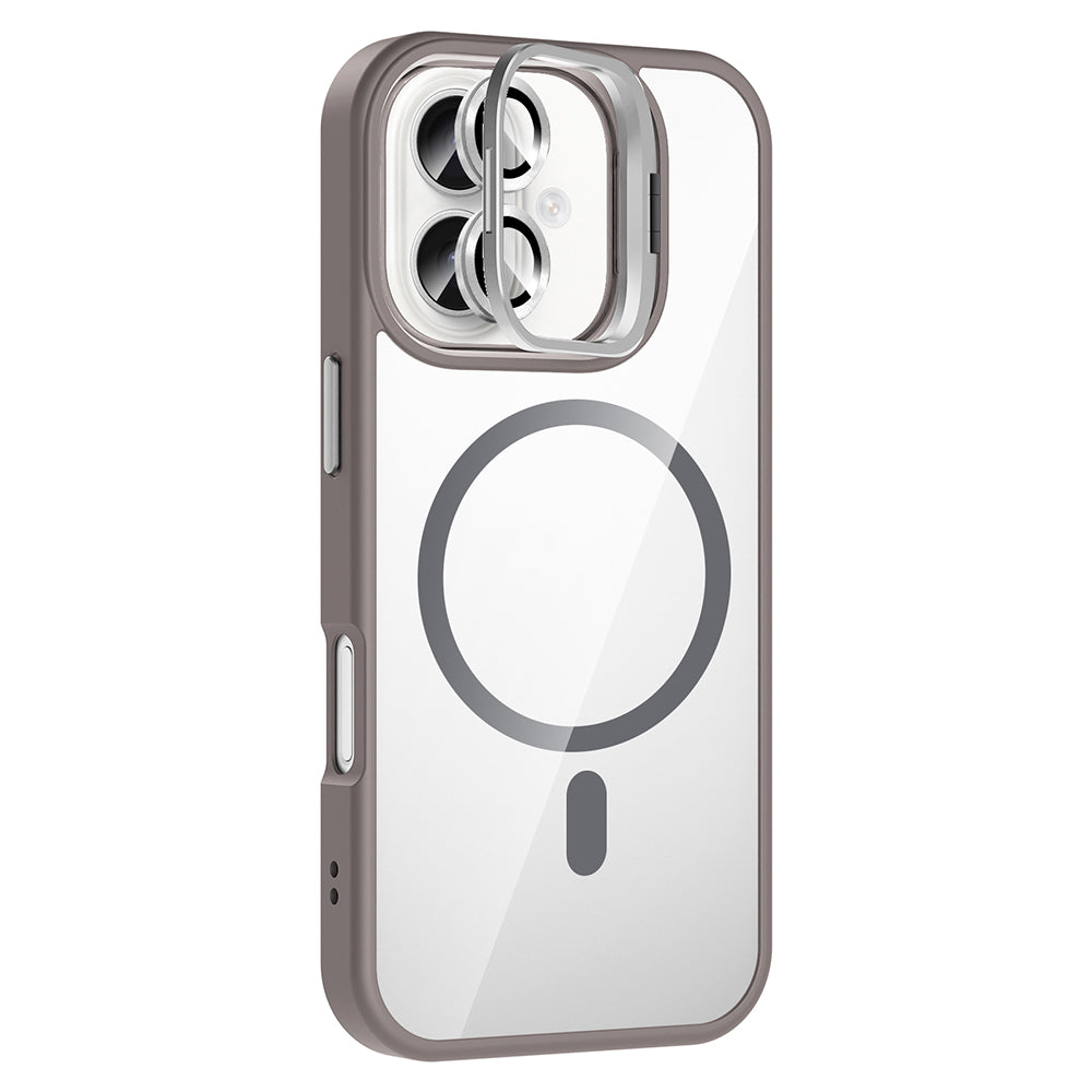 Apple iPhone 16 Plus Kılıf Standlı ve Kamera Lens Hediyeli M-Safe Şarj Özellikli Zore Etro Kapak Pembe