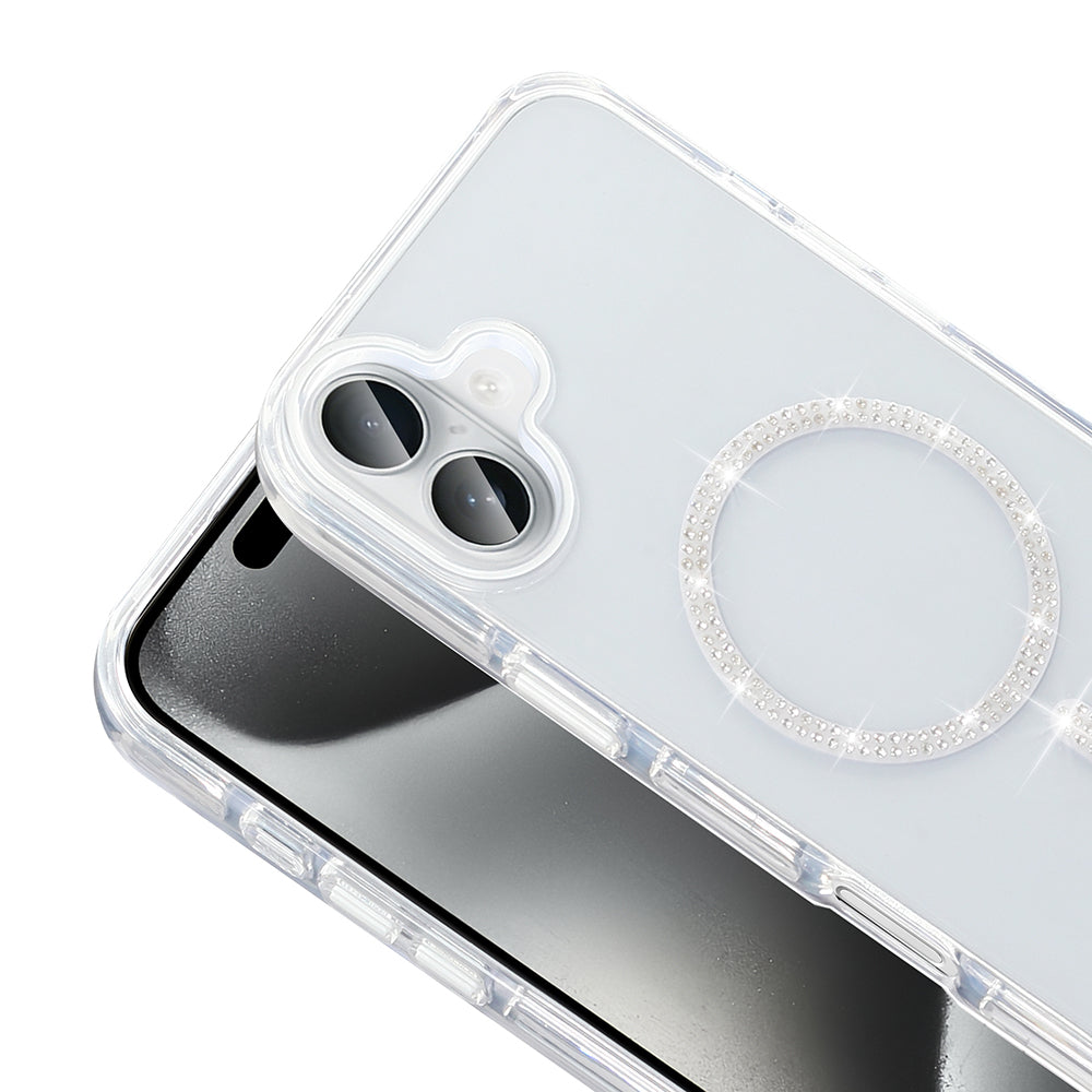 Apple iPhone 16 Plus Kılıf Taşlı Tasarım M-safe Şarj Özellikli Zore Koment Silikon Kapak Gümüş