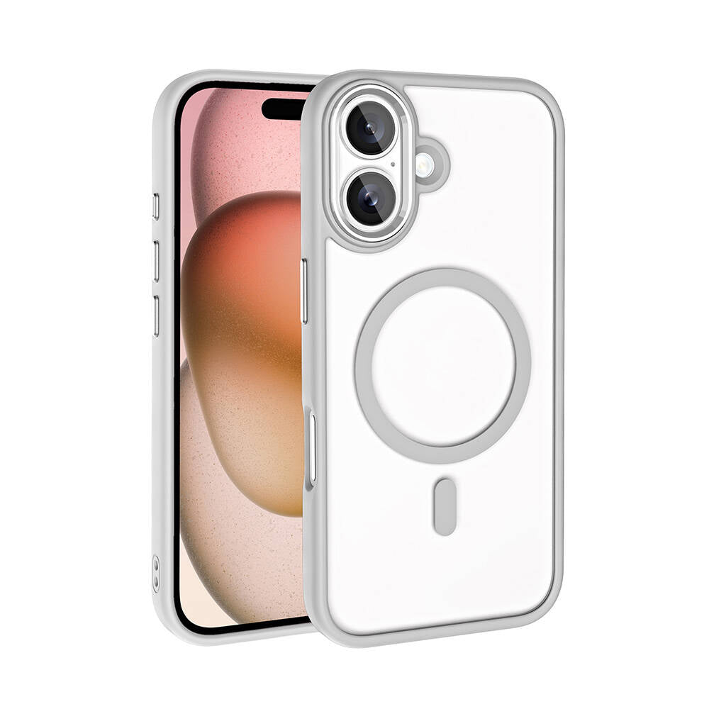 Apple iPhone 16 Plus Kılıf Wireless Şarj Özellikli Zore Krom M-safe Silikon Kapak Gümüş