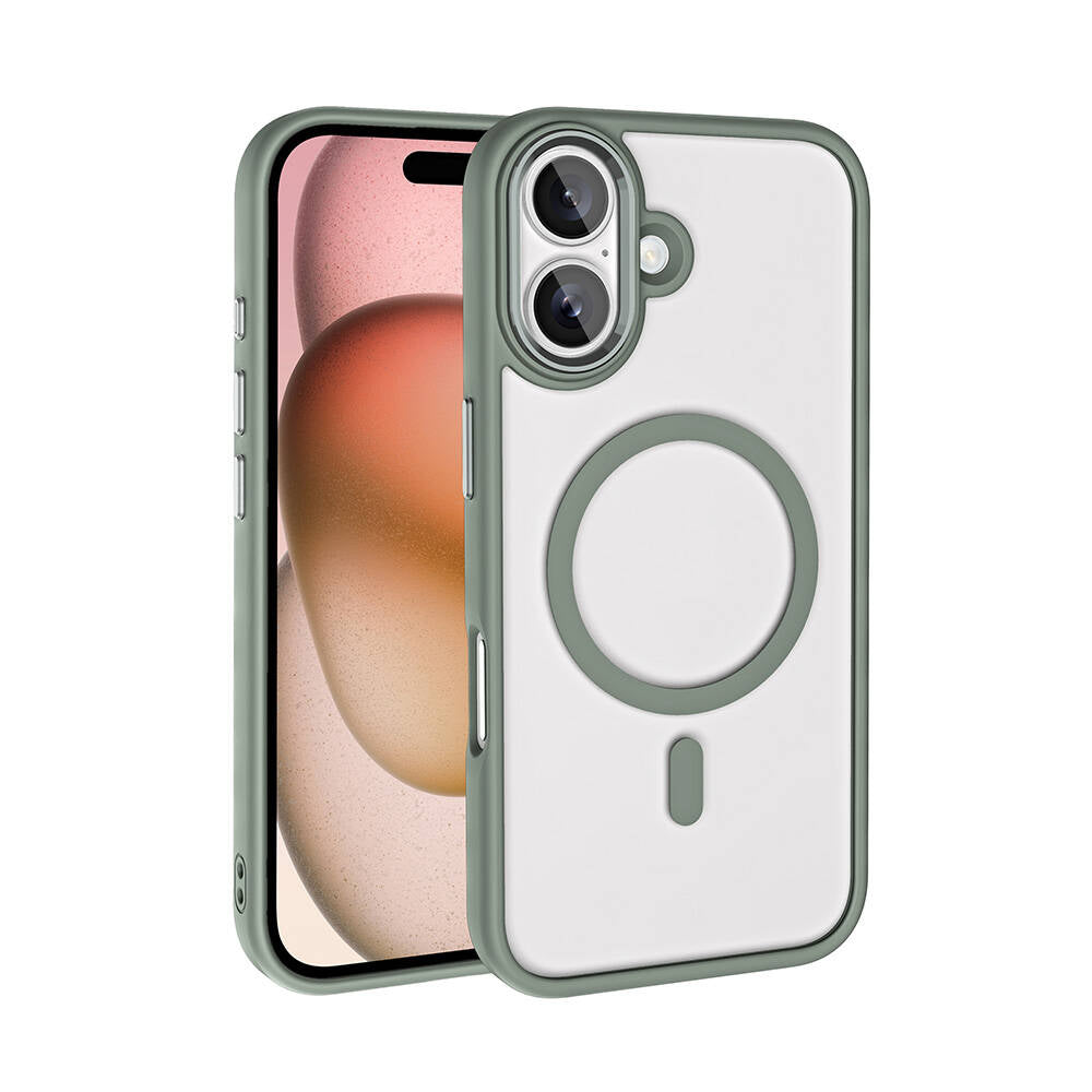 Apple iPhone 16 Plus Kılıf Wireless Şarj Özellikli Zore Krom M-safe Silikon Kapak Titanyum-Gri