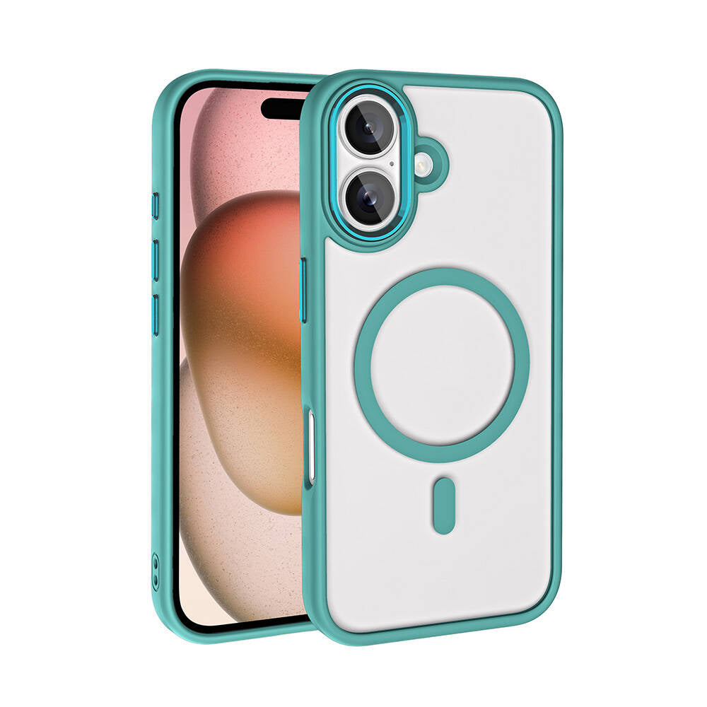 Apple iPhone 16 Plus Kılıf Wireless Şarj Özellikli Zore Krom M-safe Silikon Kapak Yeşil