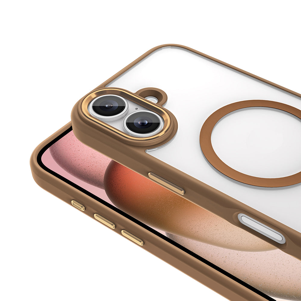 Apple iPhone 16 Plus Kılıf Wireless Şarj Özellikli Zore Krom M-safe Silikon Kapak Gold