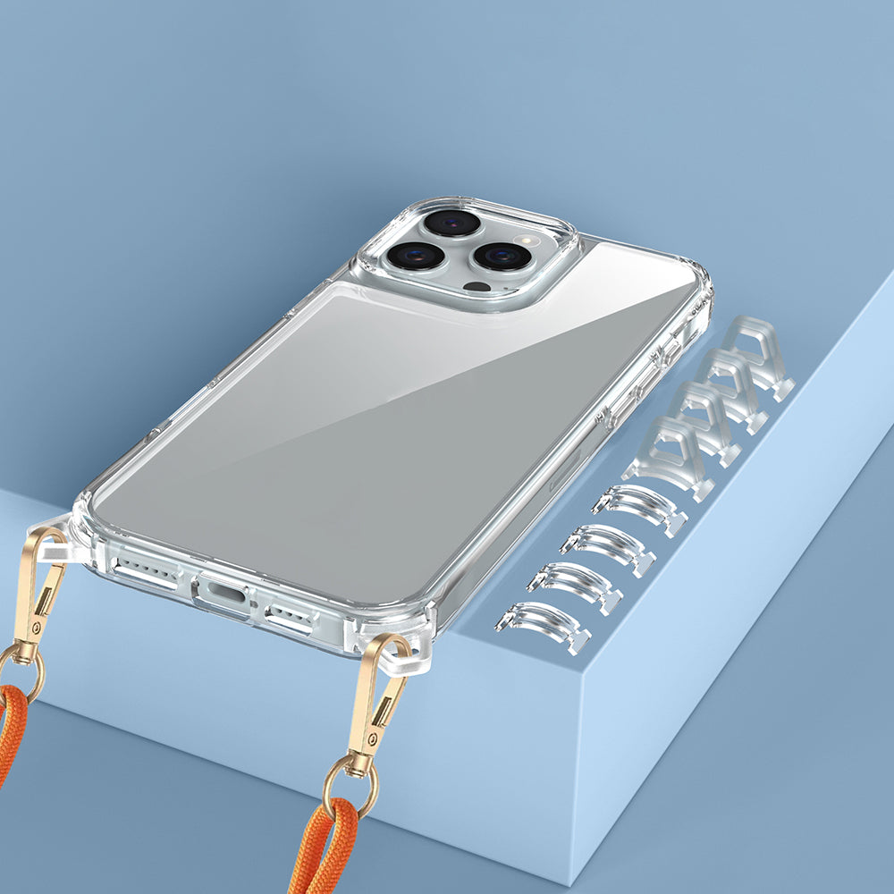 Apple iPhone 16 Pro Kılıf Airbagli Takılabilir Askı Aparatlı Zore Snap Silikon Kapak Şeffaf