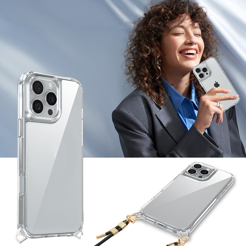Apple iPhone 16 Pro Kılıf Airbagli Takılabilir Askı Aparatlı Zore Snap Silikon Kapak Şeffaf