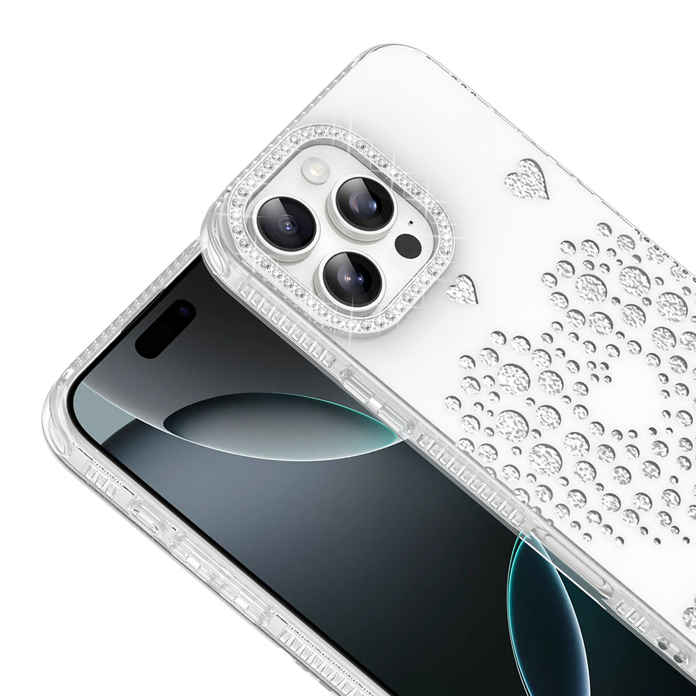Apple iPhone 16 Pro Kılıf Damla Taşlı Zore Rivas Sert PC Kapak Beyaz