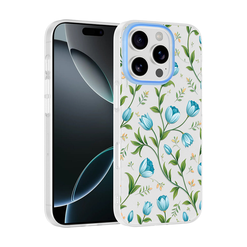 Apple iPhone 16 Pro Kılıf Kamera Korumalı Desenli Zore Klip Kapak Mavi Lale