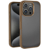Apple iPhone 16 Pro Kılıf Karbon Fiber Görünümlü Parlak Kamera Çerçeveli Zore Venus Kapak Rose Brown