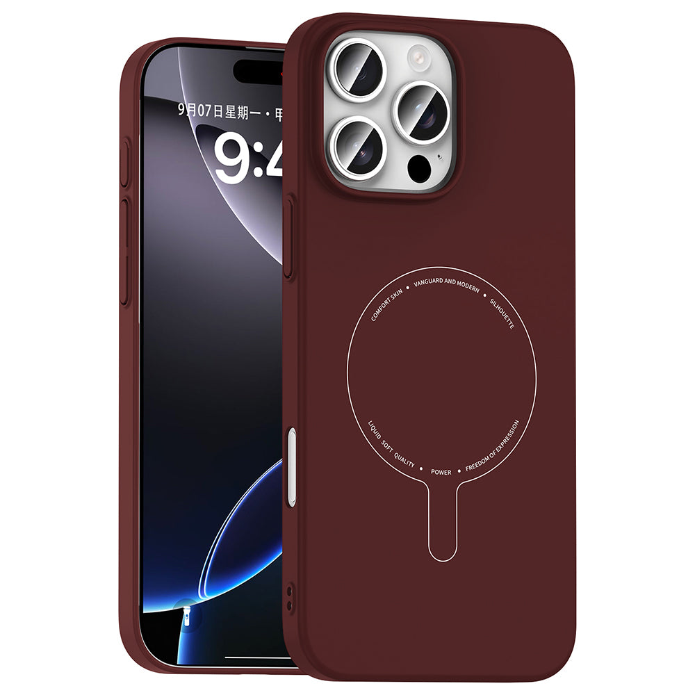 Apple iPhone 16 Pro Kılıf M-Safe Şarj Özellikli Kamera Korumalı Zore Elio Sert PC Kapak Bordo