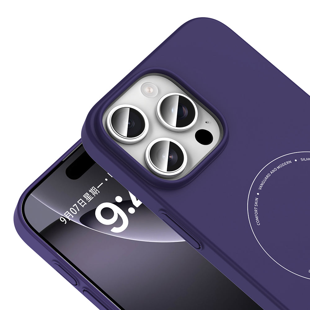 Apple iPhone 16 Pro Kılıf M-Safe Şarj Özellikli Kamera Korumalı Zore Elio Sert PC Kapak Derin Mor