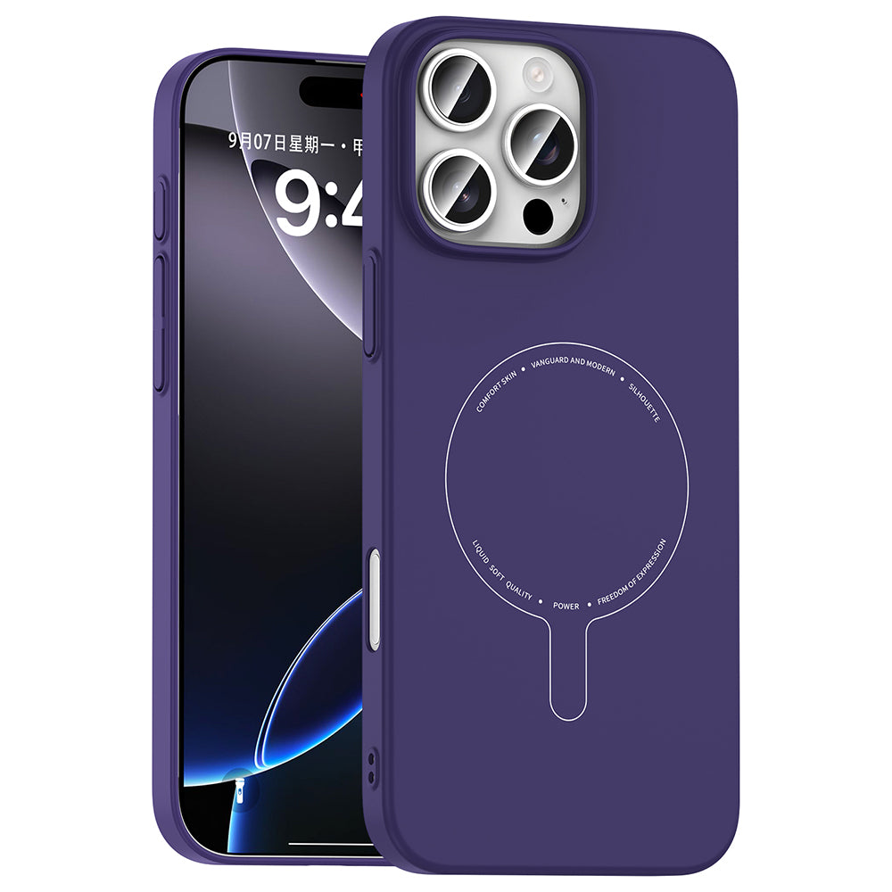 Apple iPhone 16 Pro Kılıf M-Safe Şarj Özellikli Kamera Korumalı Zore Elio Sert PC Kapak Derin Mor