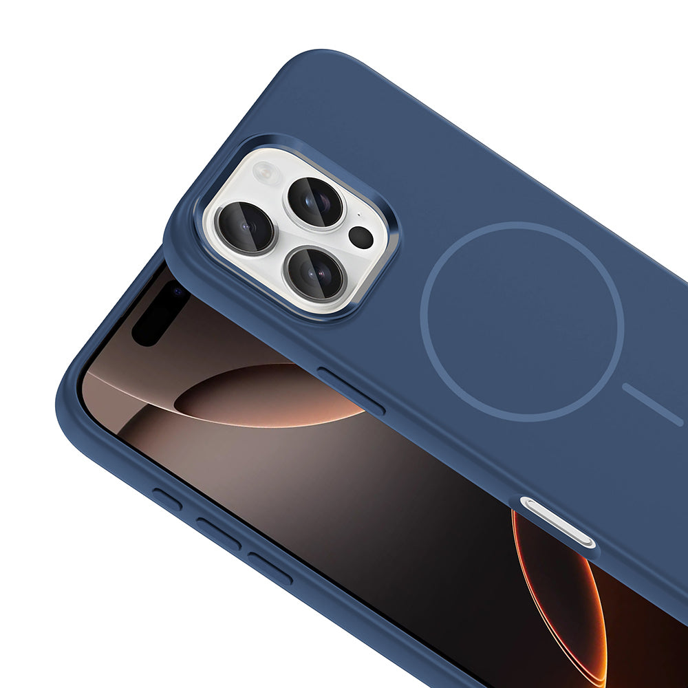Apple iPhone 16 Pro Kılıf M-Safe Şarj Özellikli Metal Kamera Çerçeveli Zore Edi Silikon Kapak Siyah