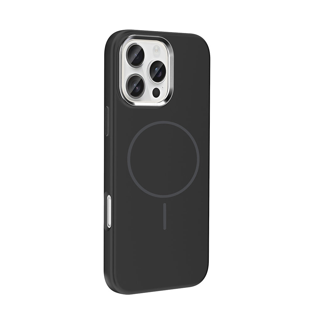 Apple iPhone 16 Pro Kılıf M-Safe Şarj Özellikli Metal Kamera Çerçeveli Zore Edi Silikon Kapak Siyah
