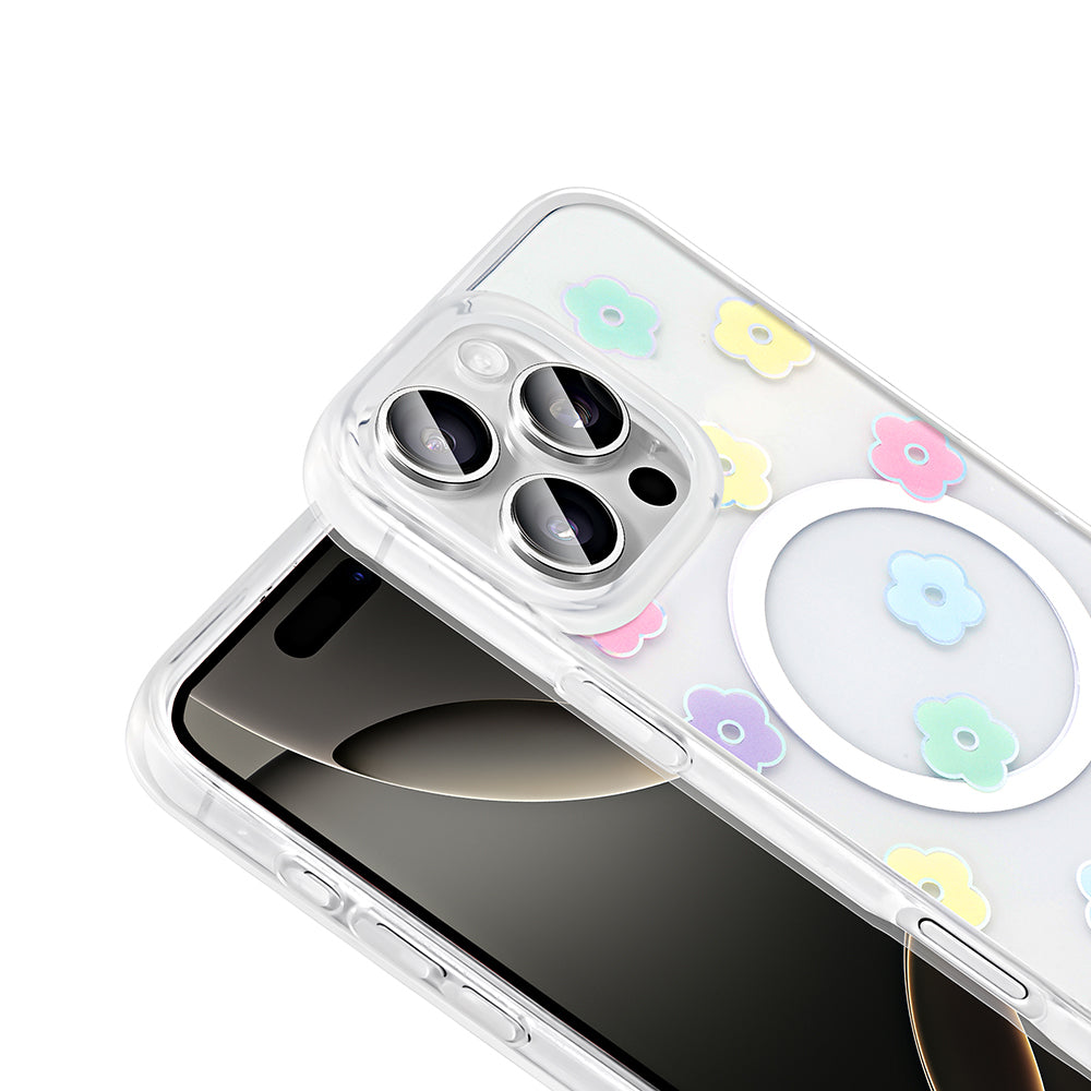Apple iPhone 16 Pro Kılıf M-Safe Şarj Özellikli Şeffaf Zore Folk Sert Kapak Fiyonk