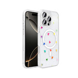 Apple iPhone 16 Pro Kılıf M-Safe Şarj Özellikli Şeffaf Zore Folk Sert Kapak Kalp