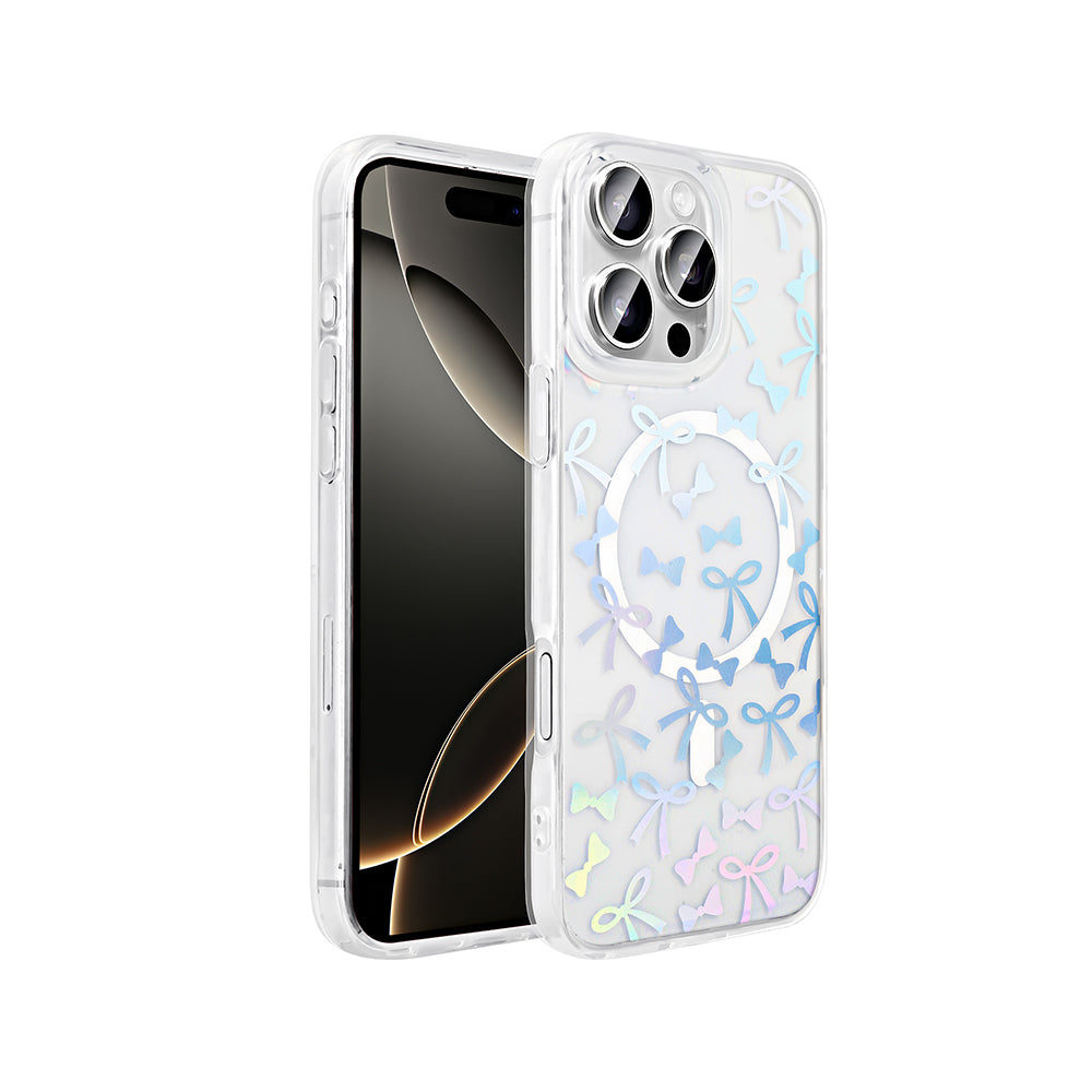 Apple iPhone 16 Pro Kılıf M-Safe Şarj Özellikli Şeffaf Zore Folk Sert Kapak Fiyonk
