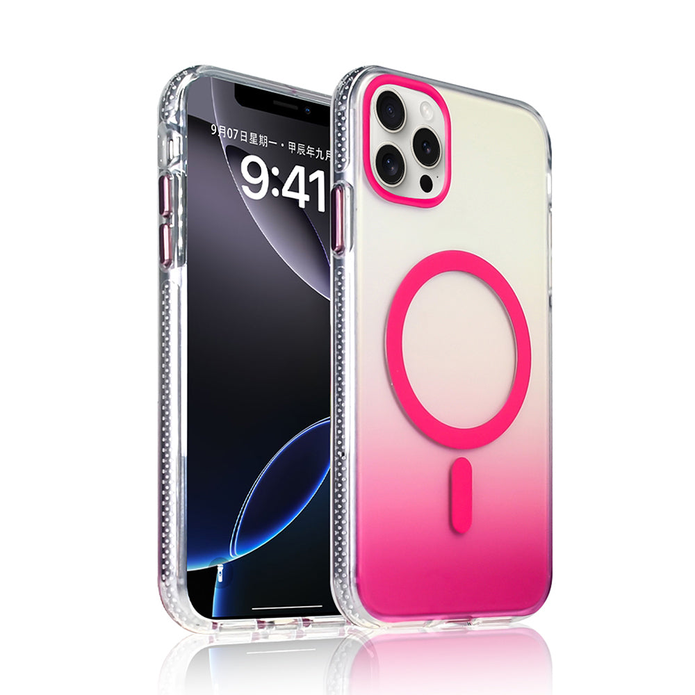 Apple iPhone 16 Pro Kılıf M-safe Şarj Özellikli Transparan Renk Geçişli Zore Toros Kapak Rose Pembe